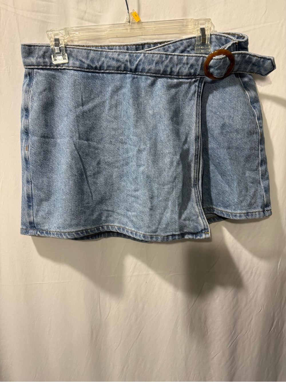 Zara Light Blue Denim Mini Skirt with Tortoiseshell Buckle